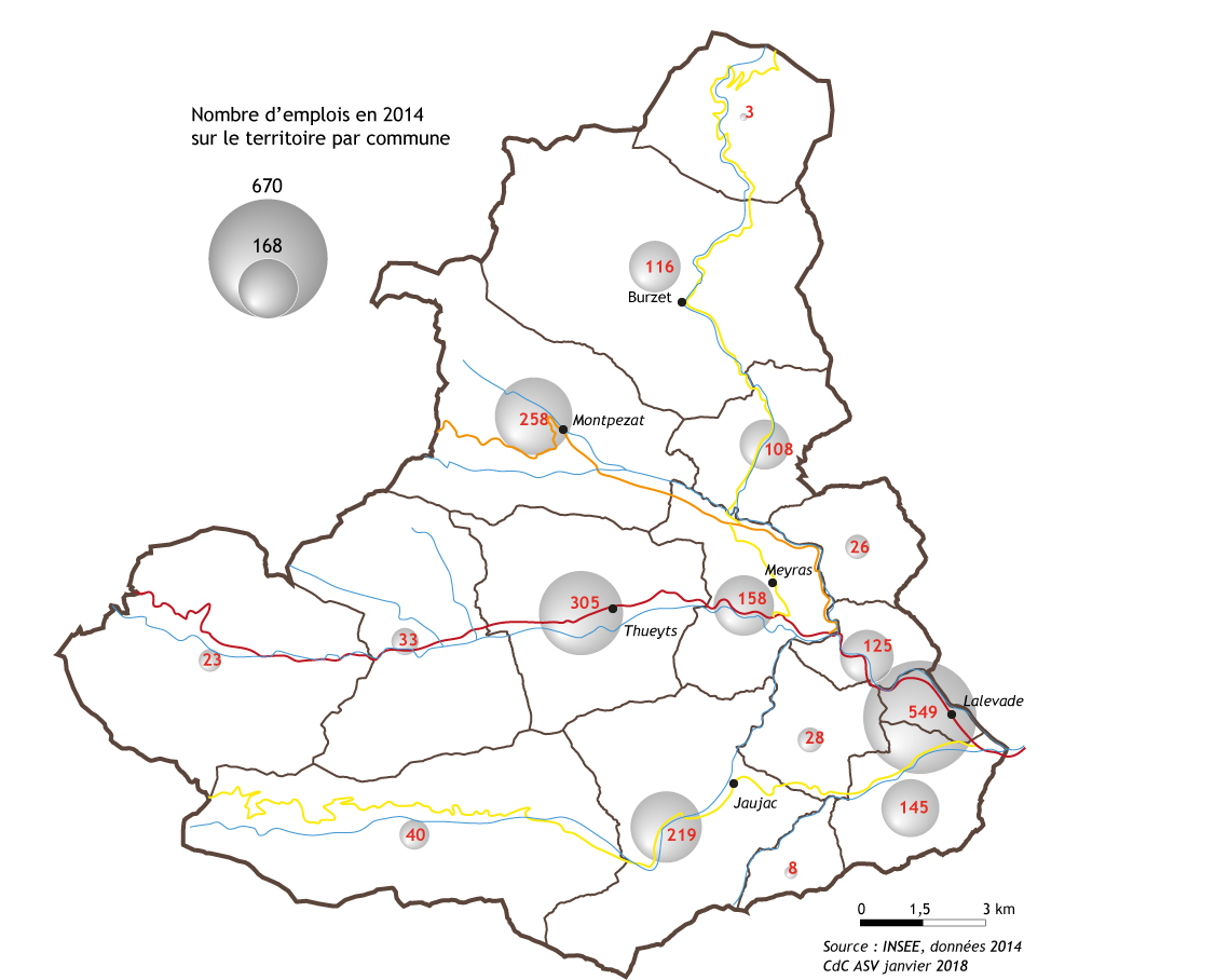 repartition des emplois sur la communaute de communes Ardeche des sources et volcans